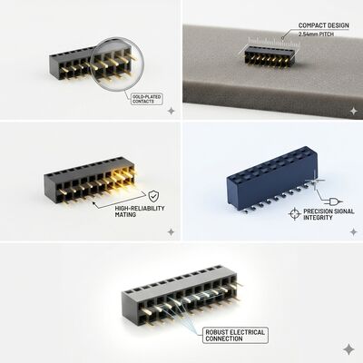 উচ্চ ঘনত্ব 40-পিন 2.54MM ডুয়াল রো ফিমেল হেডার কানেক্টর গোল্ড ফ্ল্যাশ PA6T ডেটা বাস PCB থ্রু হোল